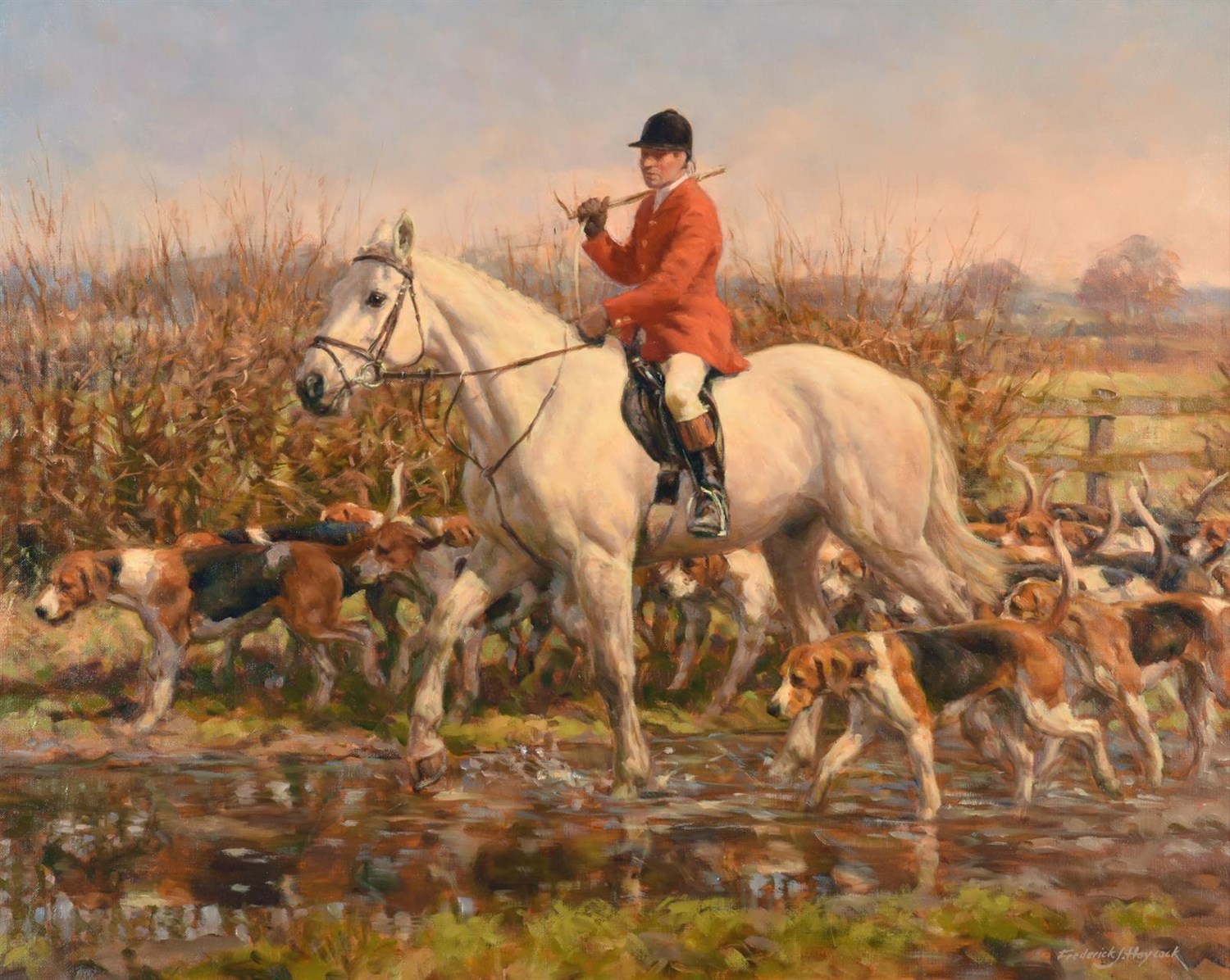 Lot 1043 - Frederick J Haycock (b.1948) Huntsman and Hounds Signed, oil on canvas, 59cm by 74.5cm...