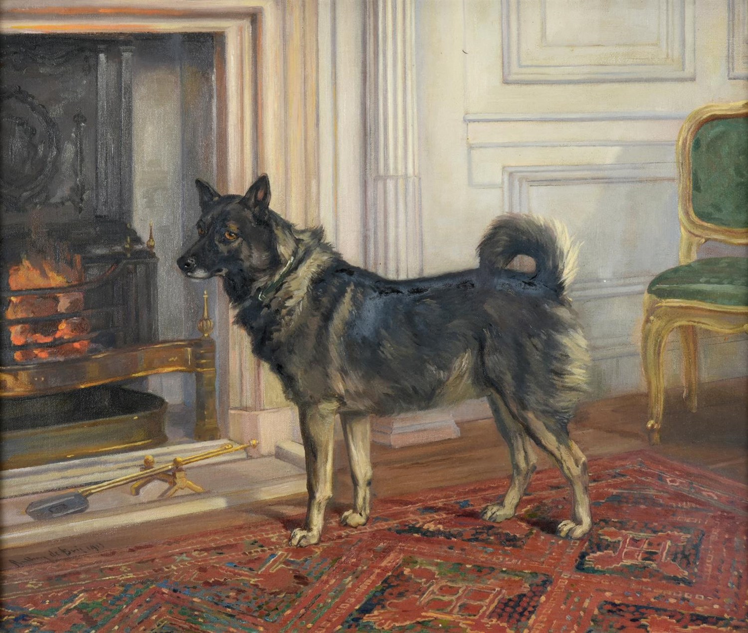 Lot 1049 - Anthony De Bree (1855-1921)  Study of Lady Halifax's dog in the drawing room at Garrowby Hall...