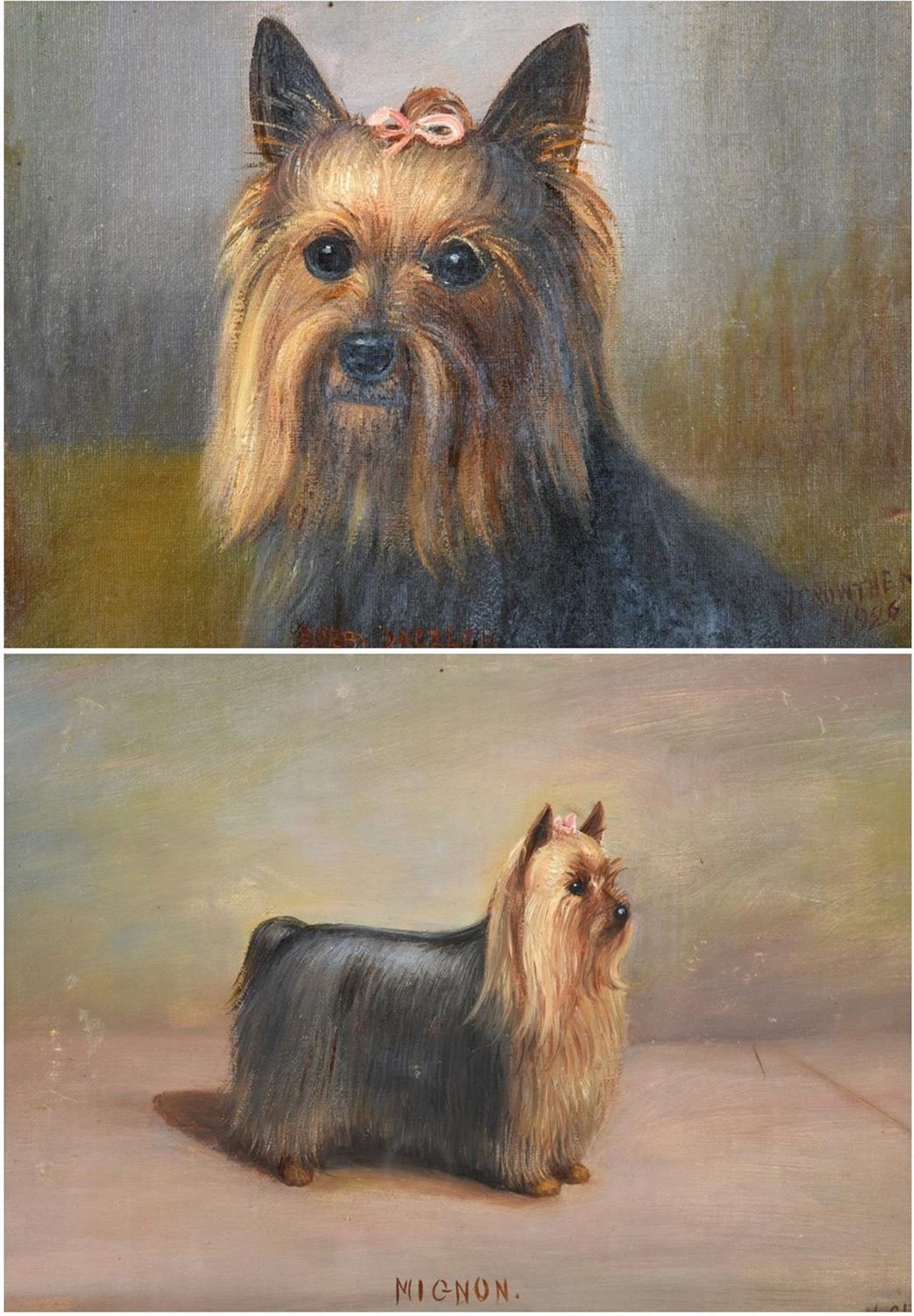 Lot 1050 - Henry Crowther (fl.1905-1939) ''Bobby Dazzler'' (Study of a Yorkshire Terrier) ''Mignon'' One...