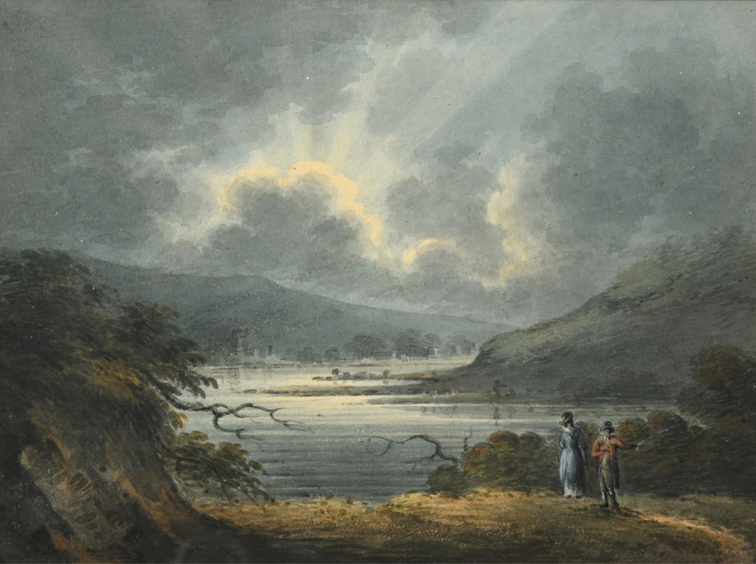 Lot 1060 - William Payne OWCS (1760-1830) ''Near Plymouth, Sunset'' Watercolour, 14.5cm by 19.5cm  See...