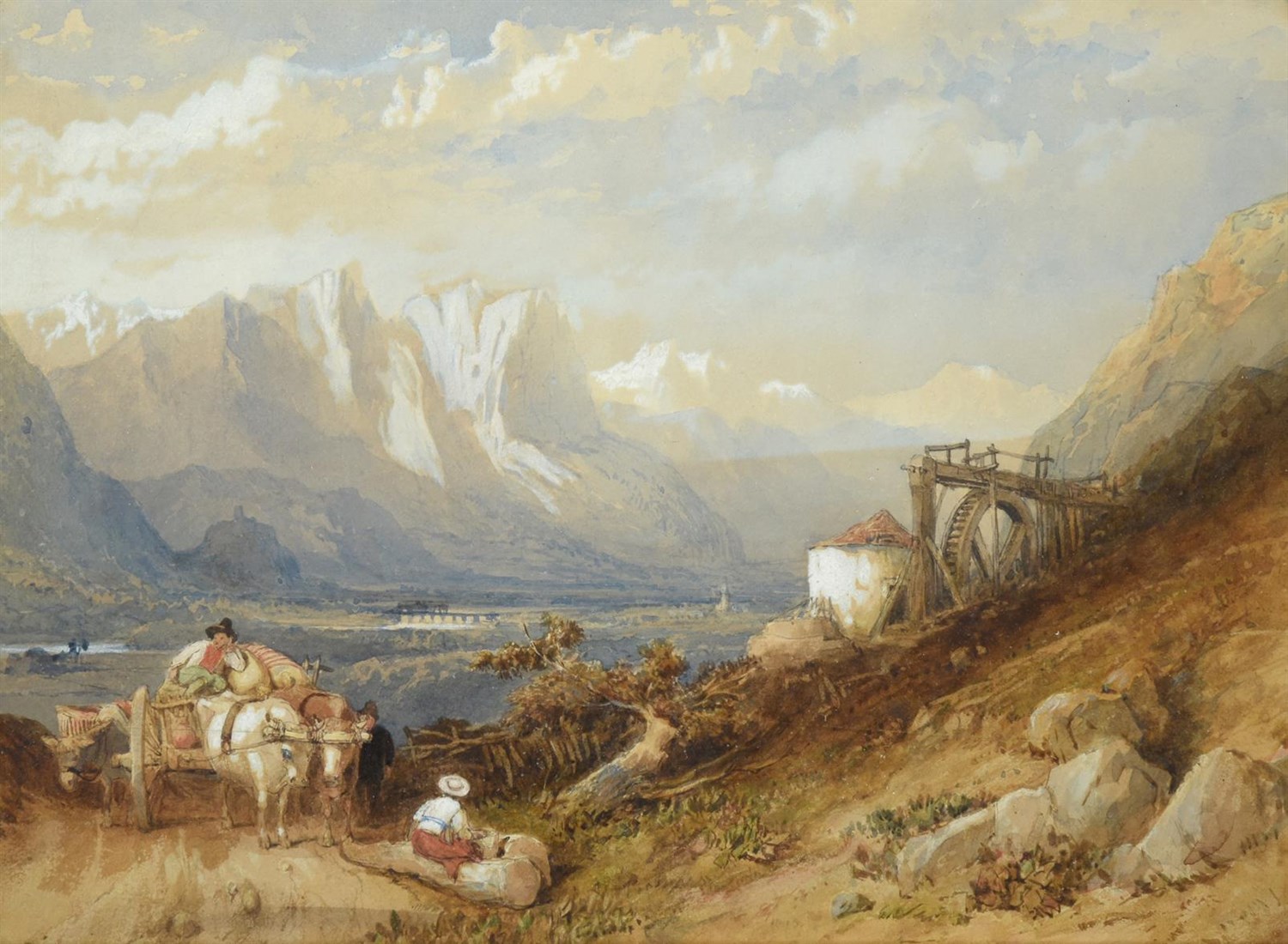 Lot 1067 - Clarkson Stanfield RA RBA (1793-1867) ''In the Tyrol'' Watercolour heightened with white, 23cm...