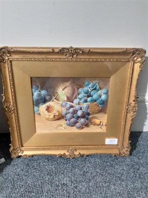 Lot 1077 - William Henry Hunt (1790-1864) Still life of grapes, peaches and cob nuts Signed, watercolour...