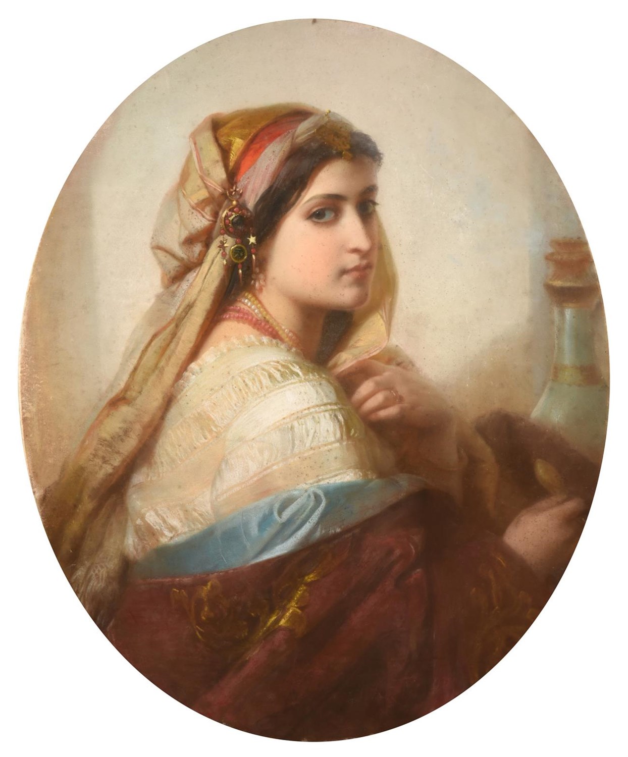 Lot 1082 - Circle of Carl Haag (1820-1915) German  Portrait of an Orientalist beauty, head and shoulders,...