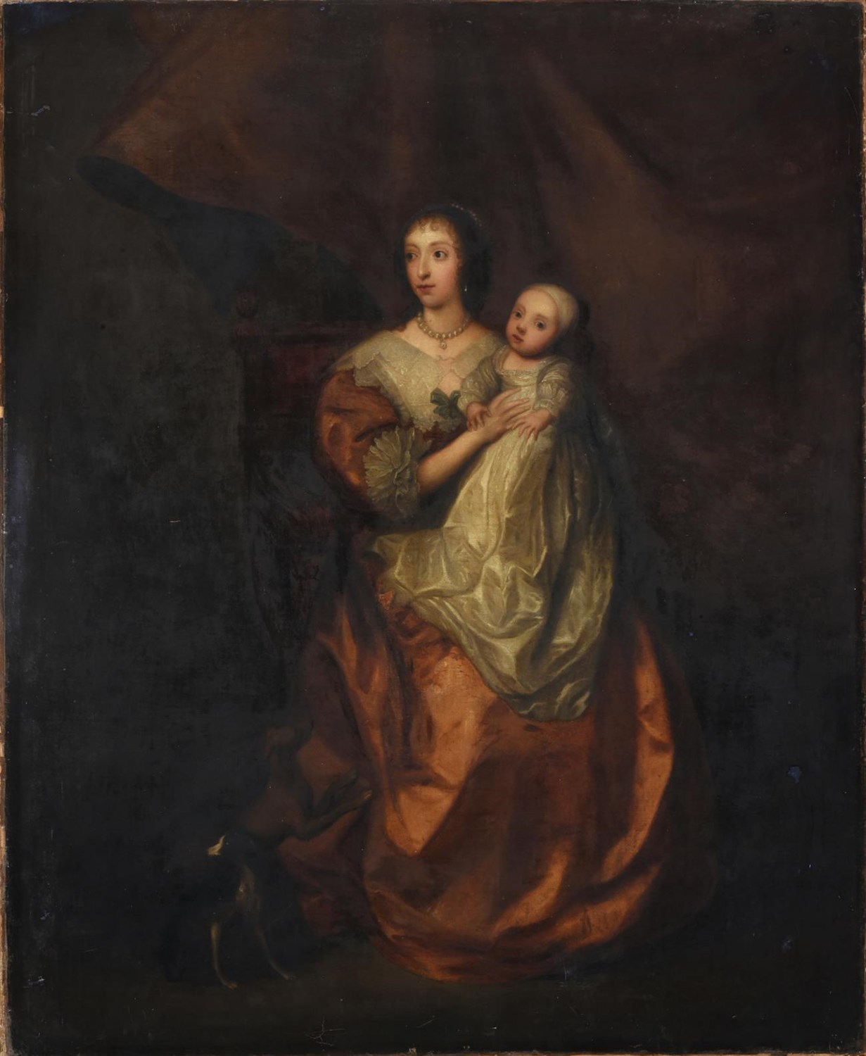 Lot 1091 - After Sir Anthony Van Dyck (1599-1641) Portrait of Queen Henrietta Maria and child, full...