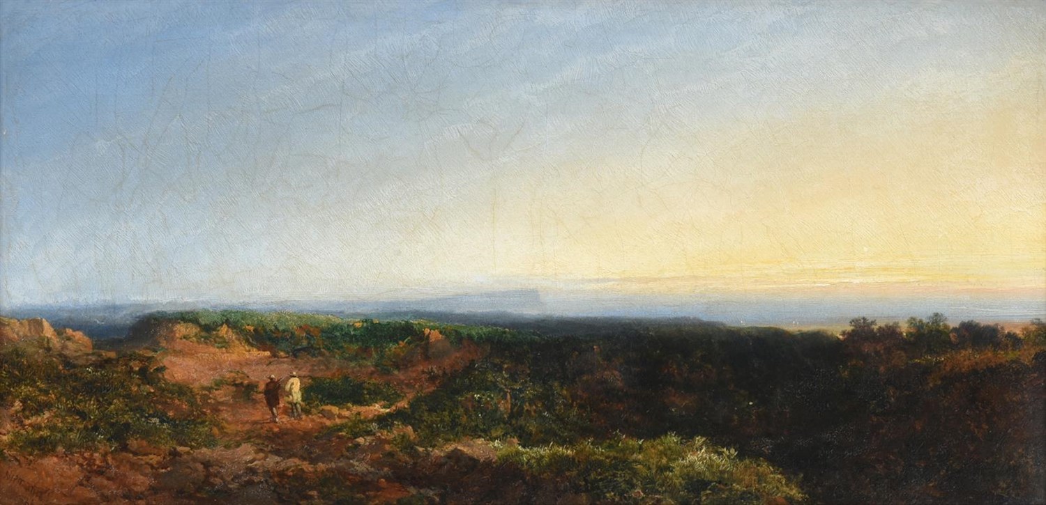 Lot 1097 - Edward John Niemann (1813-1876) Panoramic landscape with travellers Signed and dated (18)66, oil on