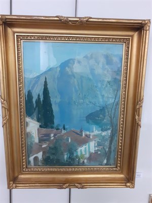 Lot 1102 - Frederick William Elwell RA (1870-1958) Vista of an Italian Lake from a hillside  Signed and...