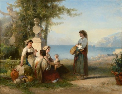 Lot 1103 - Carel Frans Philippeau (1825-1897) Dutch  Visiting the shrine - a figure group in repose before...