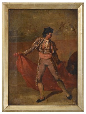 Lot 1113 - Spanish School (19th century) The Matador performing  Indistinctly inscribed and dated 1860, oil on
