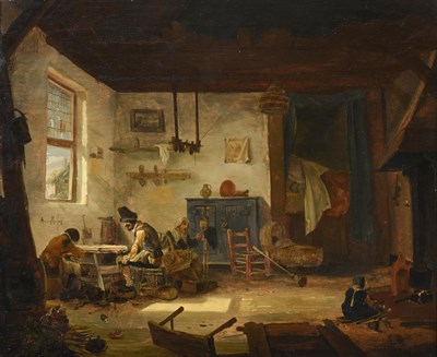 Lot 1116 - Manner of Teniers (19th century) Cobbler at work Oil on panel, 49cm by 60cm  See illustration
