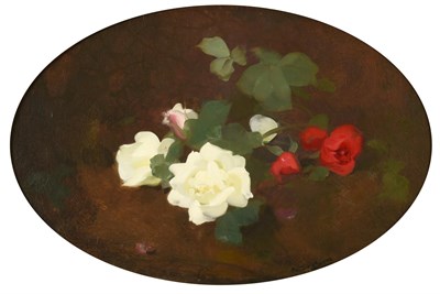Lot 1120 - James Stuart Park (1862-1933) Scottish Still life of white and red roses on a bank Signed, oil...
