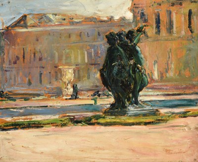 Lot 1128 - Alexander Jamieson (1873-1937) Scottish Three Graces Statue, Tuileries Gardens  Oil on panel,...