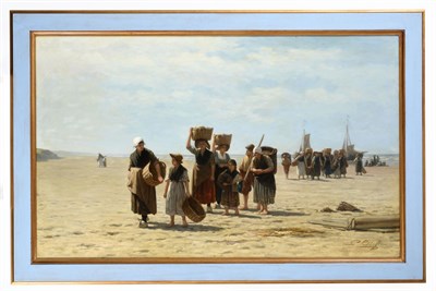 Lot 1131 - Phillip Sadee (1837-1904) Dutch Bringing in the catch Signed, oil on canvas, 81cm by 130.5cm...