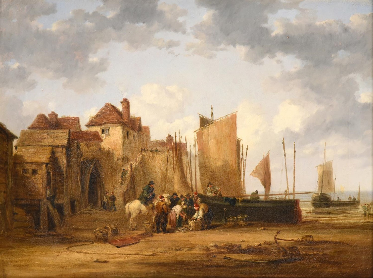 Lot 1135 - William Collins RA (1788-1847) ''Irish Fishing Village'' Signed, oil on canvas, 44cm by 59.5cm...