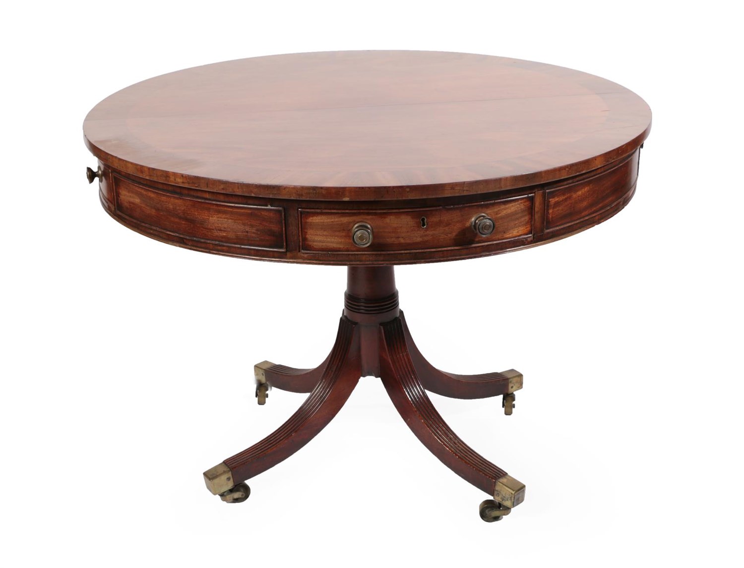 Lot 1 - A George III Mahogany Drum Top Library Table, early 19th century, the circular crossbanded top...