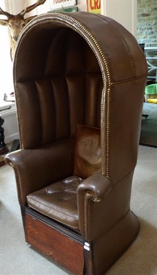 Lot 10 - A Porter's Chair, 19th century, with arched canopy and flared rounded back, the seat with squab...