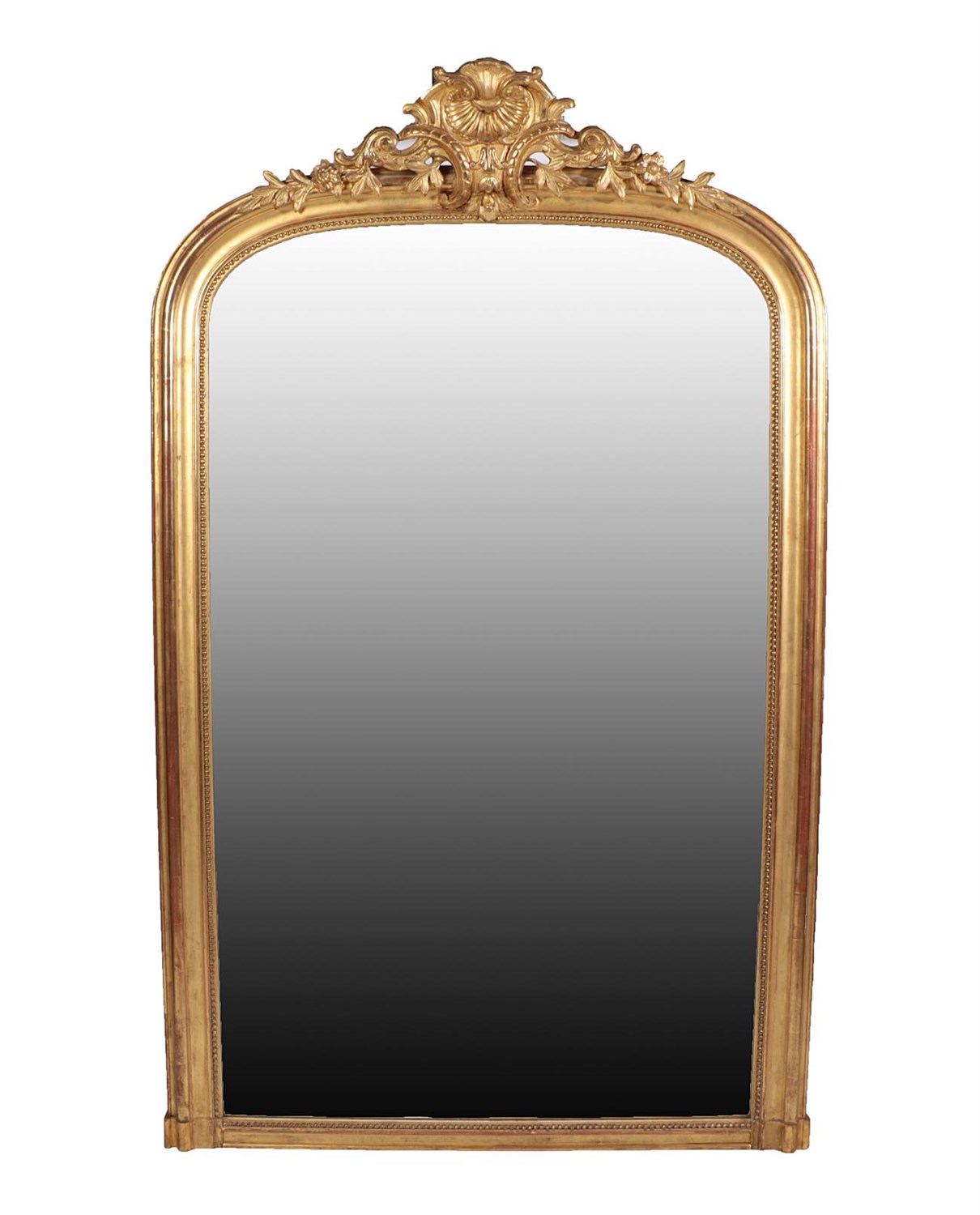Lot 21 - A French Gilt and Gesso Overmantel Mirror, 3rd quarter 19th century, the beaded and moulded...