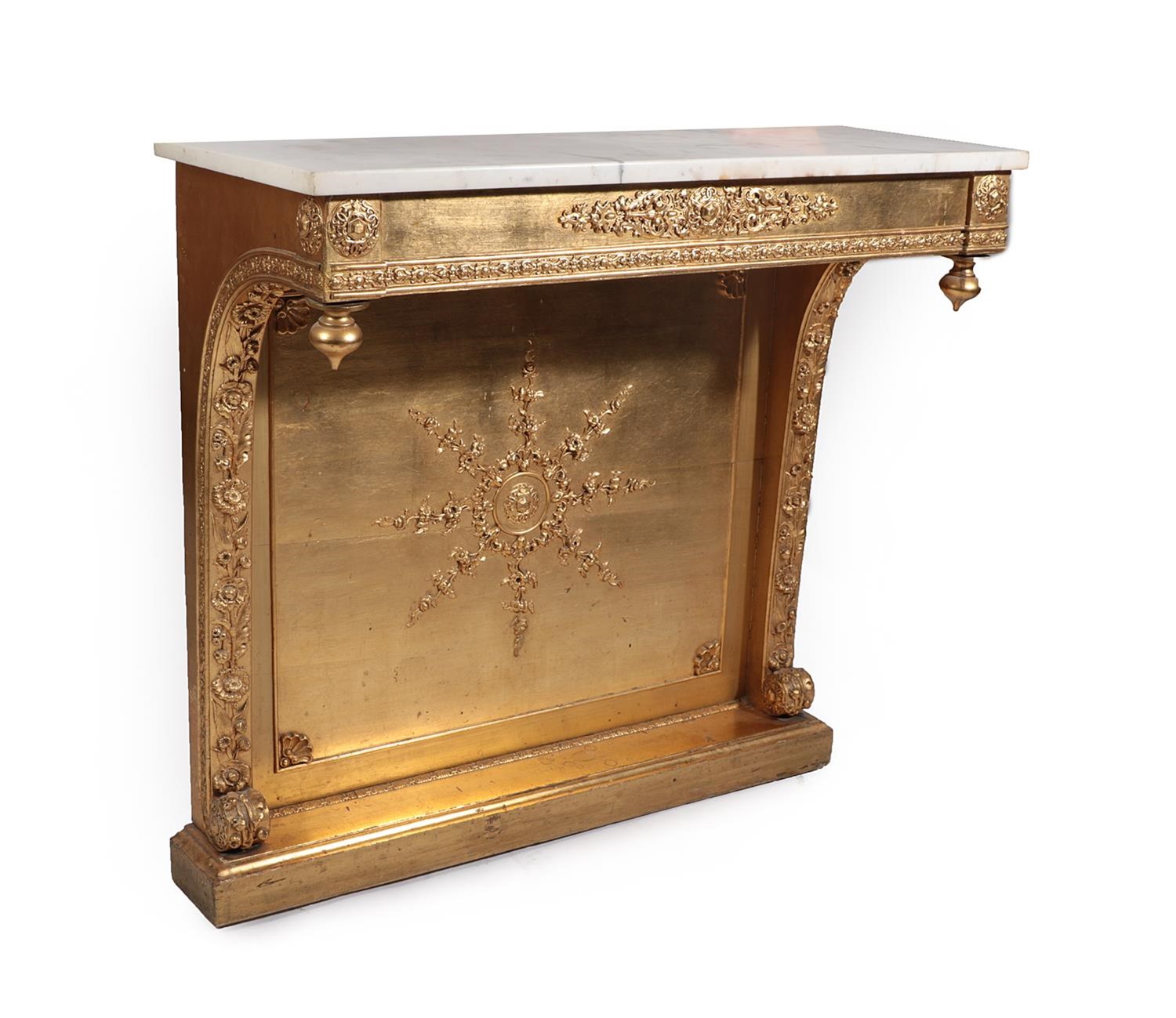 Lot 22 - A Victorian Gilt and Gesso Console Table, 3rd quarter 19th century, the later grey and white...
