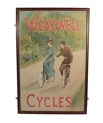 Lot 30 - An Advertising Poster for Wearwell Cycles, depicting a male and female cyclist, 144cm by 96cm