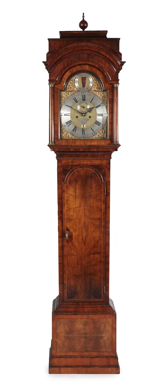 Lot 37 - A Walnut Eight Day Longcase Clock, case with caddied pediment, glazed viewing side windows,...