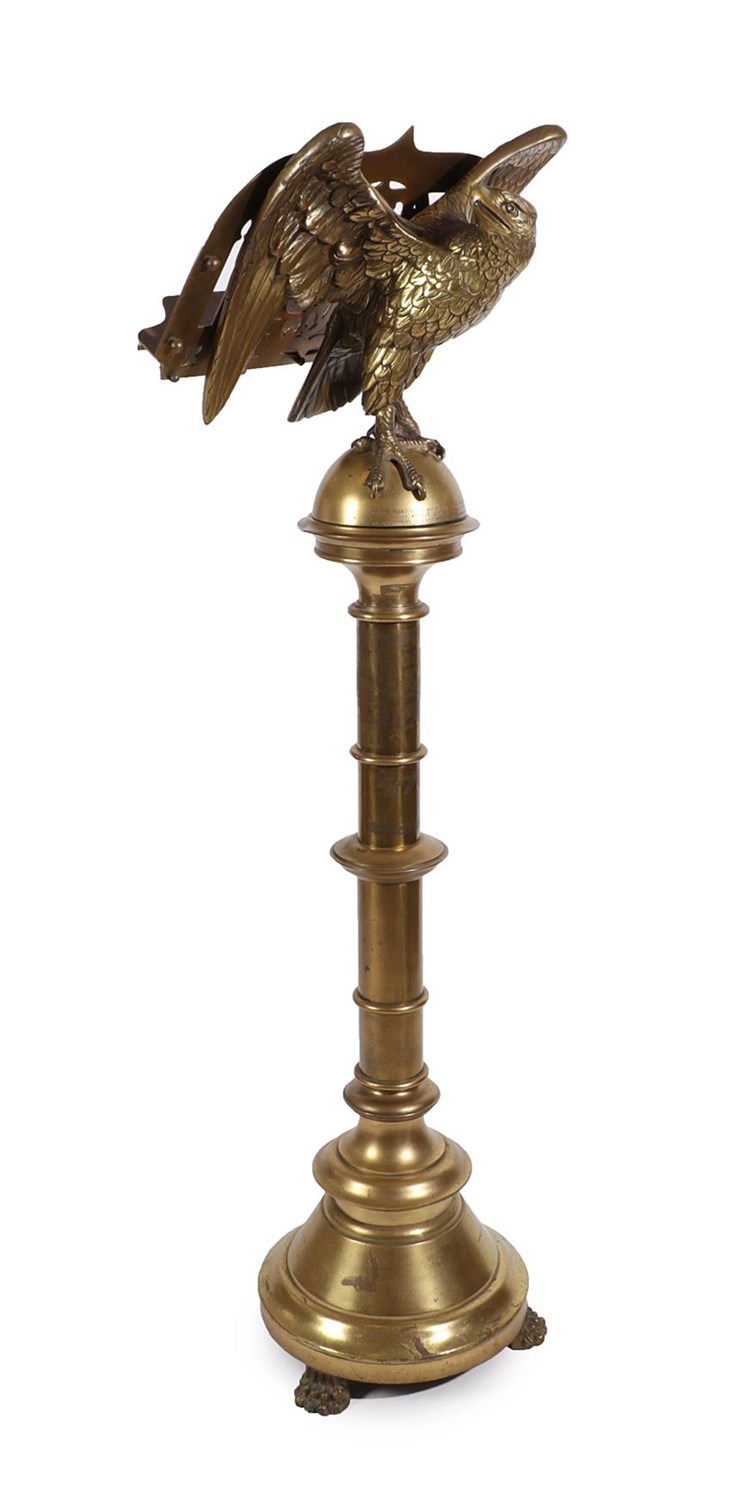Lot 38 - A 20th Century Brass Eagle Lectern, the cast eagle with pierced bookrest across it's wings,...