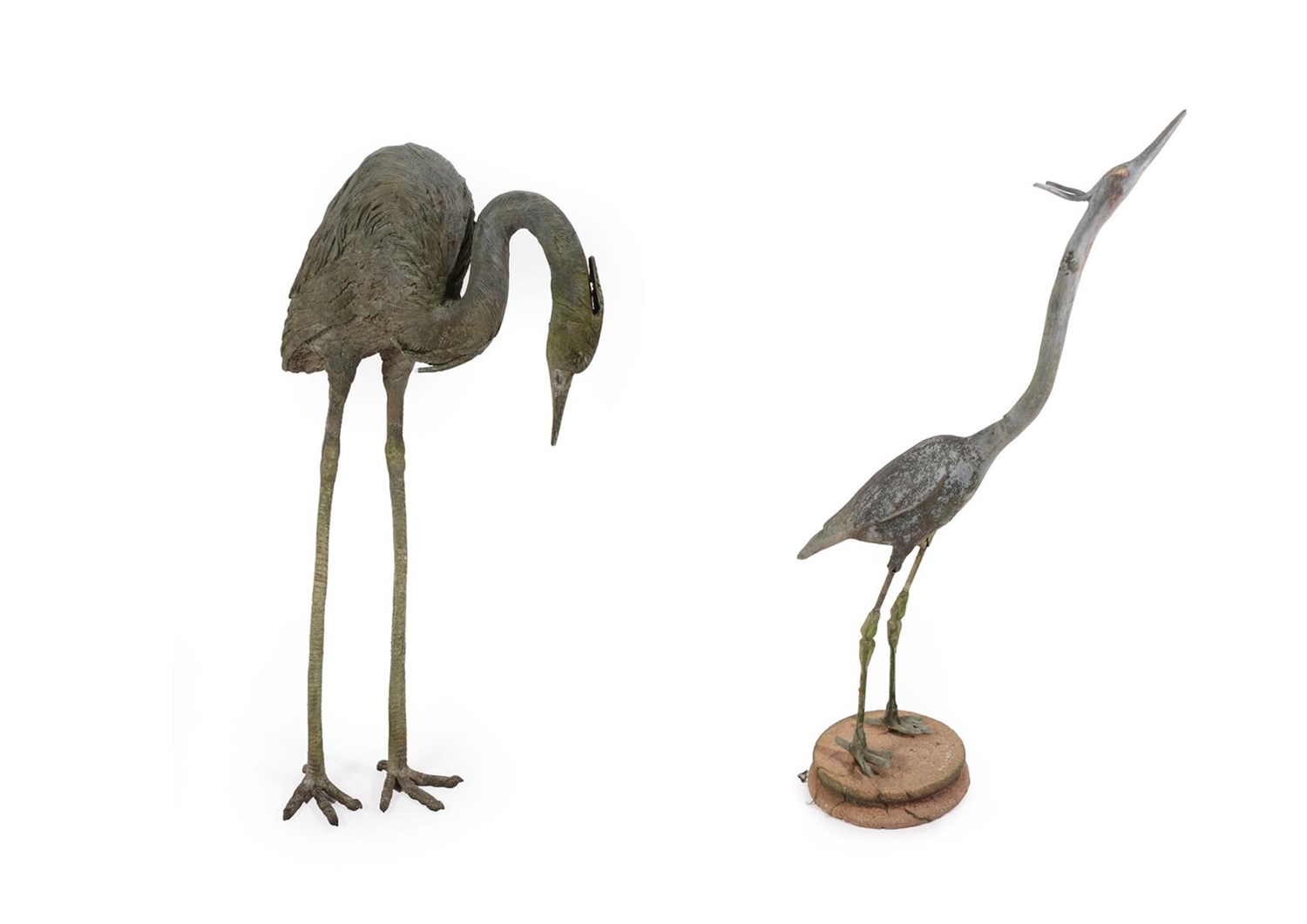 Lot 51 - An Early 20th Century Lead Figure of a Heron, 127cm high; and Another Similar Figure, cast in...
