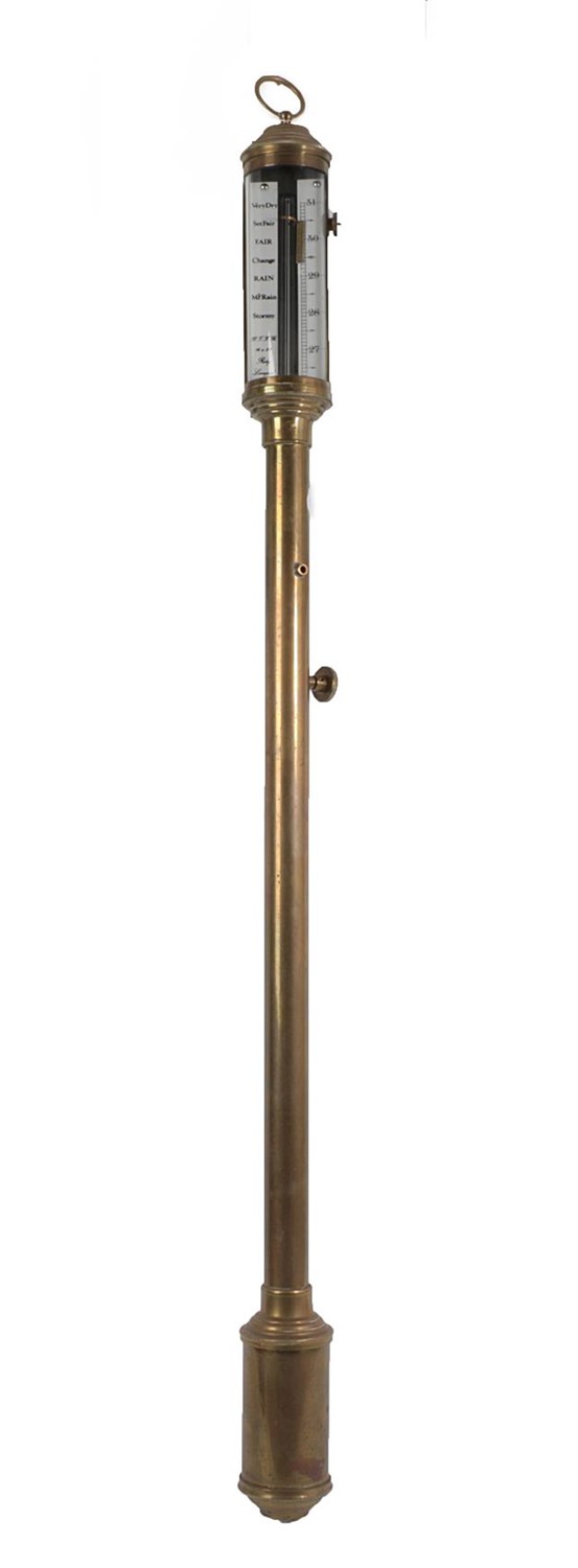 Lot 52 - A Brass Ship's Type Barometer, 20th century, concealed mercury tube with single vernier...