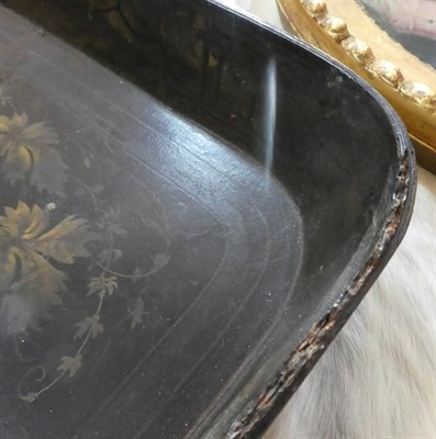 Lot 61 - A Late George III Papier-Mâché Tray, of rectangular form, decorated with dogs, birds and foliage
