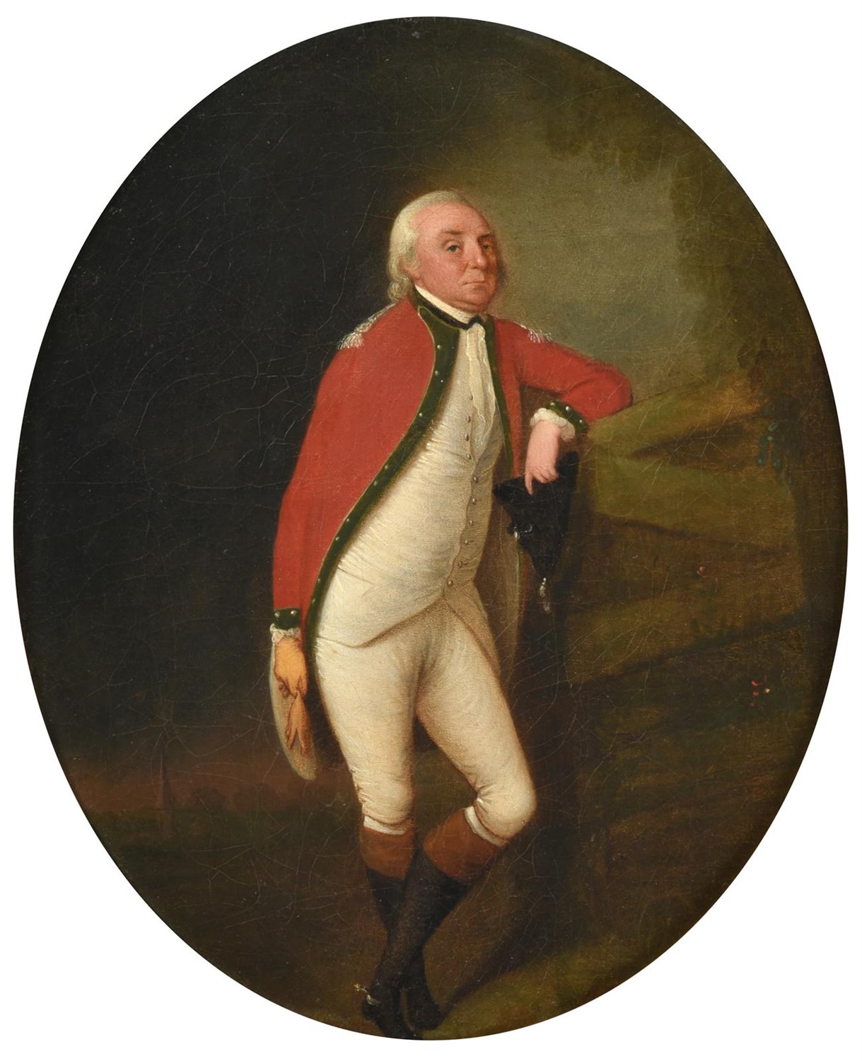 Lot 69 - Circle of Thomas Hickey (1741-1824)  Portrait of a gentleman, full length, standing, leaning on...