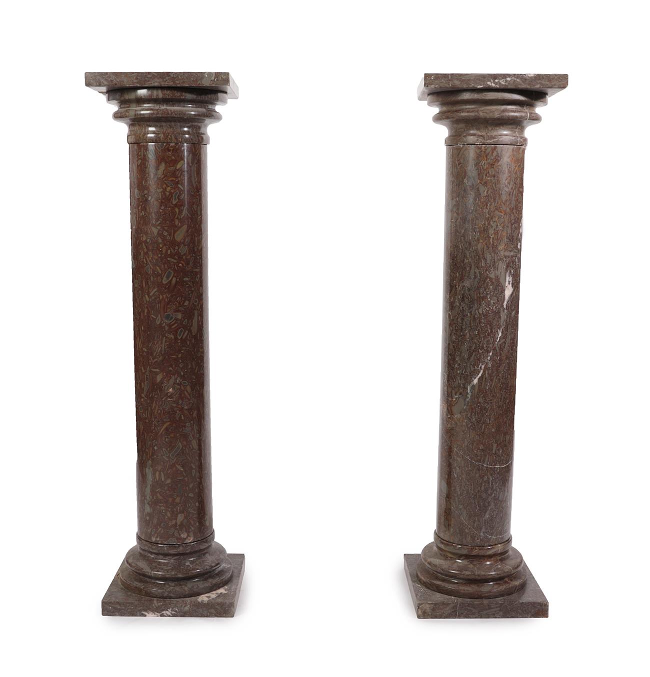Lot 70 - A Pair of Fossilitic Marble Floor Standing Columns, 19th century, each with square shelves on...