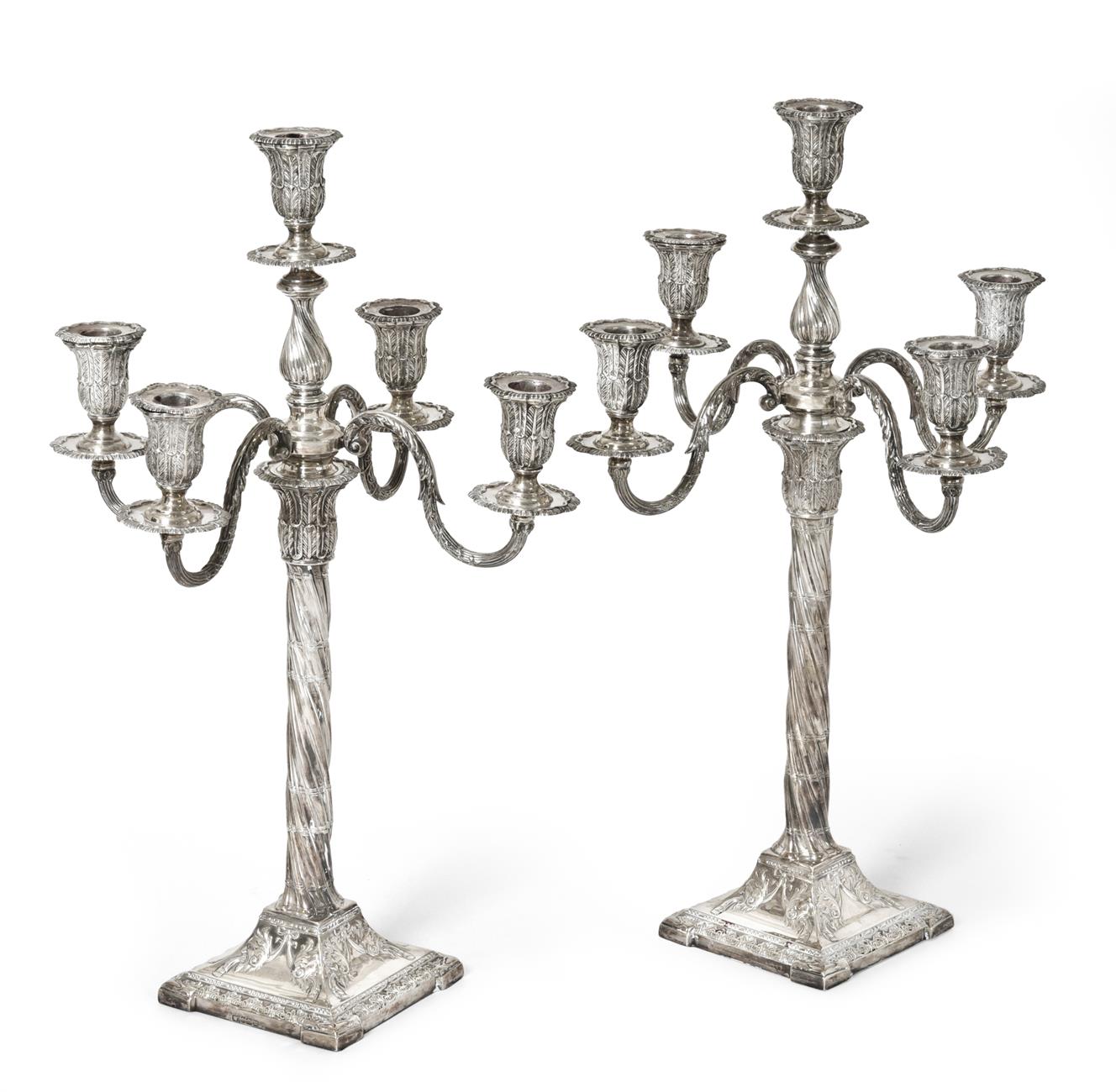 Lot 96 - A Pair of Edward VII Silver Five-Light Candelabra, by Henry Wigfull, Sheffield, 1904, each on...