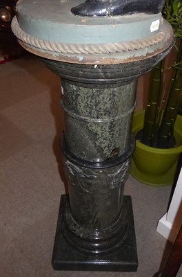 Lot 101 - A Victorian Green Marble Column, the stepped circular top over cylindrical column carved with...