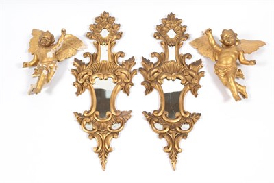 Lot 106 - A Pair of Carved Giltwood and Gesso Wall Mirrors, in 18th century Venetian style, each with...