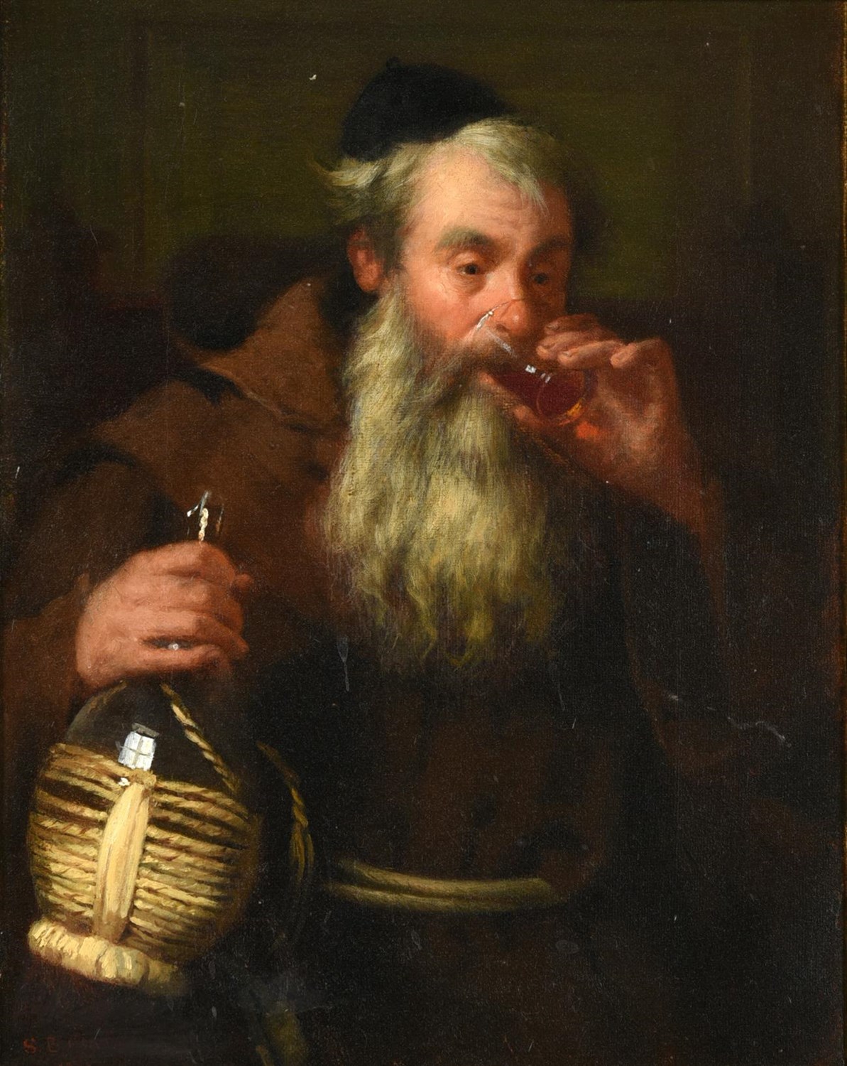 Lot 118 - Samuel Barling Clarke (fl.1852-1878)  A monk sampling a beverage   Signed and indistinctly...