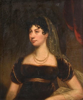 Lot 129 - Follower of Sir Thomas Lawrence PRA FRS (1769-1830)  Portrait of Lady Bateman, half length, wearing