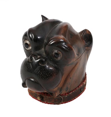Lot 138 - A 19th Century Carved and Stained Fruitwood Inkwell, in the form of a bulldog's head, with...