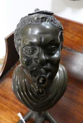 Lot 150 - A Bronze Table Lighter, late 19th century, cast as the bust of a male smoking a cigar, the foot...