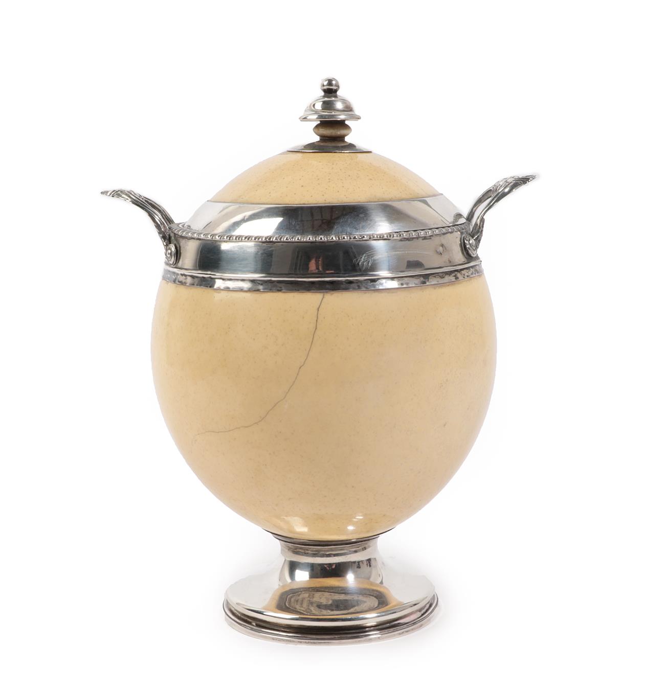 Lot 152 - A George III Silver Mounted Ostrich Egg Cup and Matched Cover, cup by Joseph Biggs, London...