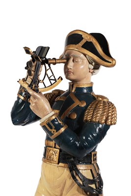 Lot 158 - A Carved and Painted Wood Figure of a Naval Officer, wearing a uniform of the Napoleonic Wars,...