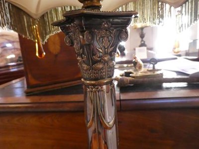 Lot 162 - A Silver Plated Corinthian Column Candlestick, late 19th century, engraved with a monogram,...