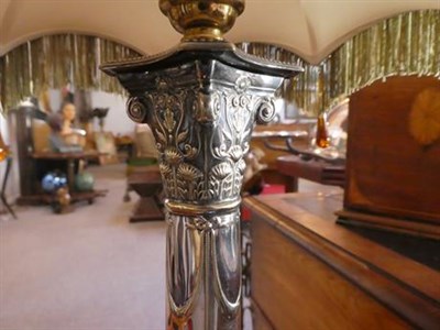 Lot 162 - A Silver Plated Corinthian Column Candlestick, late 19th century, engraved with a monogram,...