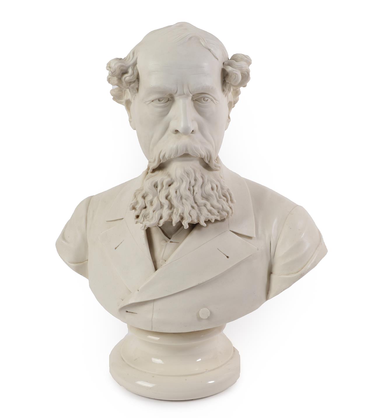 Lot 166 - A Belleek (First Period) Parian Bust of Charles Dickens, inscribed W.W. Gallimore Sc for...
