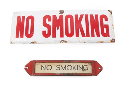 Lot 169 - An Enamel Tin Sign, inscribed in red NO SMOKING on a white ground, 21cm by 61cm; and A Red...