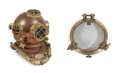 Lot 237 - A Copper and Brass Decorative Morse Style Mark V Diving Helmet, with guards to windows,...