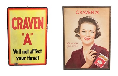 Lot 239 - An Enamelled Tin Craven ''A'' Advertising Sign, inscribed CRAVEN ''A'' Will not affect your throat!