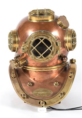 Lot 244 - A Copper and Brass Morse Style MKV Diving Helmet, with guards to windows, non-working outlet...