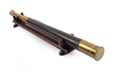 Lot 252 - A Brass and Leather Single Draw Telescope, 19th century, on wooden stand, maximum length 76cm...