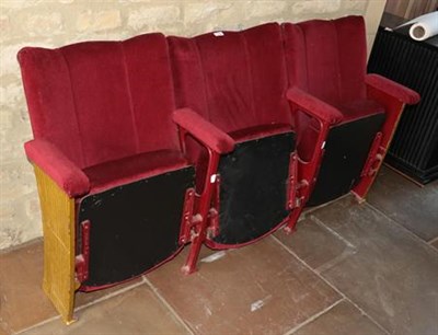 Lot 288 - A Pair of 1930's Stylised and Painted Metal Theatre Seats, upholstered in close-nailed red...