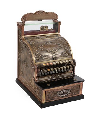 Lot 314 - A Stamped Brass Cased Cash Register, with scroll cresting inscribed Amount Purchased over...