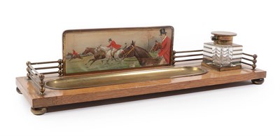 Lot 321 - A Brass Mounted Oak Novelty Equestrian Desk Stand, early 20th century, as a water jump, the...