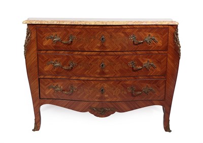 Lot 359 - A French Louis XV Style Tulipwood and Floral Marquetry Serpentine Shaped Commode, 20th century, the